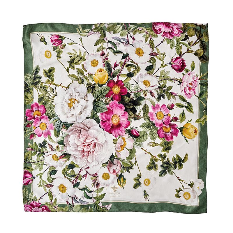 FOULARD EN SOIE - Rose Flower Garden JL - Rose/vert 50 cm