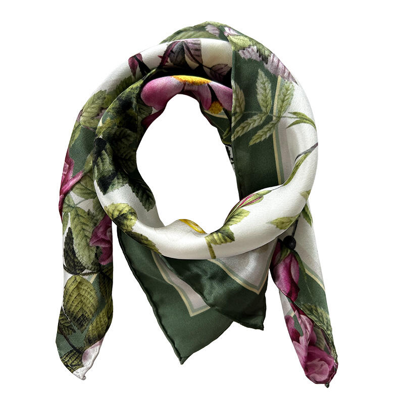 FOULARD EN SOIE - Rose Flower Garden JL - Rose/vert 50 cm
