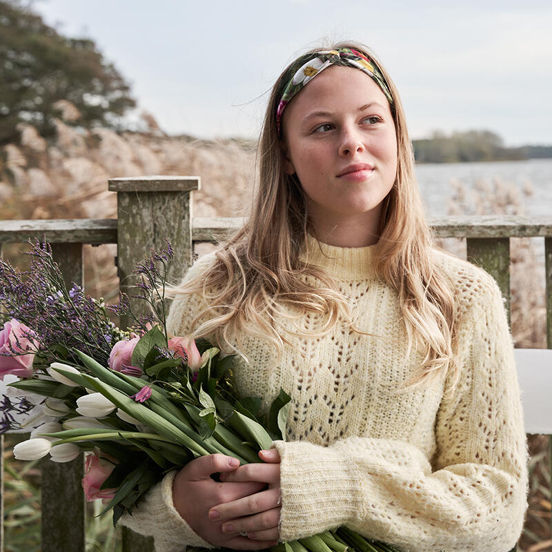 FOULARD EN SOIE - Rose Flower Garden JL - Rose/vert 50 cm