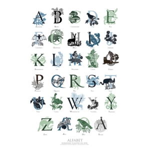 KUNSTTRYK B2 - 50X70 ABC grøn/blå (dansk)